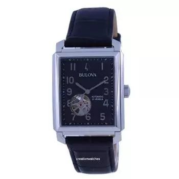 Автоматические мужские часы Bulova Sutton Open Heart с черным циферблатом и кожаным ремешком 96A269 чёрный