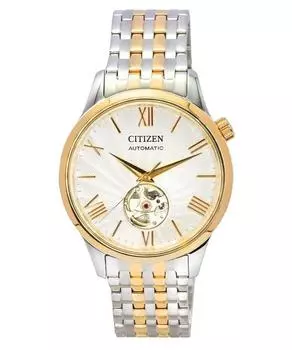 Автоматические мужские часы Citizen двухцветные из нержавеющей стали с открытым сердцем и белым циферблатом NH9136-88A белый