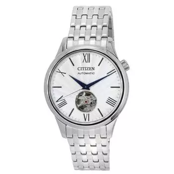 Автоматические мужские часы Citizen из нержавеющей стали с открытым сердцем и серебряным циферблатом NH9130-84A серебряный