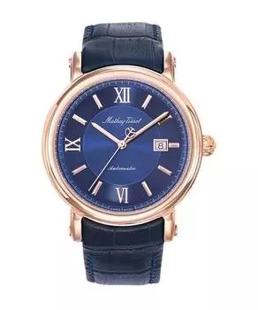 Автоматические мужские часы Mathey-Tissot Renaissance с ремешком из натуральной кожи с синим циферблатом H9030PBU синий