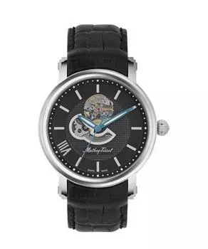 Автоматические мужские часы Mathey-Tissot Skeleton из натуральной кожи с черным циферблатом H7053AN чёрный