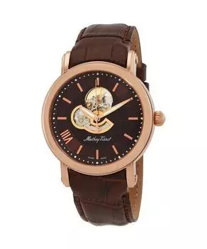 Автоматические мужские часы Mathey-Tissot Skeleton из натуральной кожи с коричневым циферблатом H7053PM коричневый