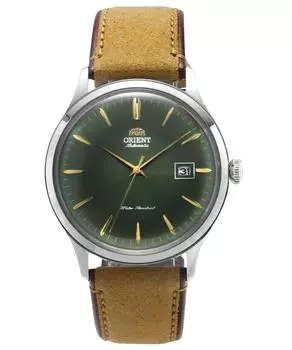Автоматические мужские часы Orient Bambino Version 4 с кожаным ремешком и зеленым циферблатом RA-AC0P01E10B зелёный