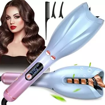 Автоматические щипцы для завивки, Автоматические щипцы для завивки с быстрым нагревом, щипцы для завивки отрицательных ионов с ЖК-дисплеем, щипцы для завивки с регулируемой температурой и временем EU Plug розового золота