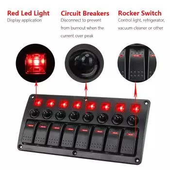 Автоматические выключатели 12/24 В с предохранителем Водонепроницаемый автомобильный транспорт грузовик автофургон внедорожники морской клавишный переключатель панель 8-клавишная светодиодная панель переключателей красный