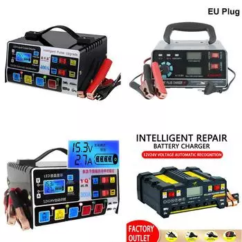 Автоматические зарядные устройства с вилкой европейского/американского стандарта, 12 В/24 В, пятиступенчатые импульсные зарядные устройства для ремонта, 400 Вт, цифровой ЖК-дисплей, влажный, сухой, свинцово-кислотный Style 6