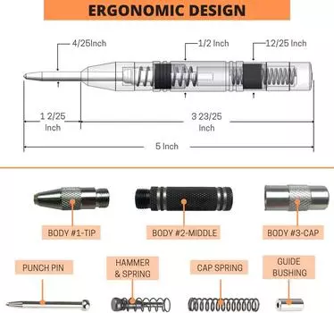 Автоматический центральный кернер, локатор, стеклобой, деревообрабатывающий кернер, металлический сверлильный инструмент, автоматический кернер, ручные инструменты для стекла, металла, дерева