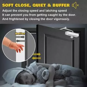 Автоматический доводчик двери Подушка Бытовой автоматический доводчик двери Регулируемая скорость Позиционирование Дверной упор Защитная дверная рама серебряный
