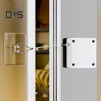 Автоматический доводчик двери со стальной проволокой, регулируемый без перфорации, самоклеящийся, настенный, для ванной комнаты, спальни, раздвижной экран, устройство для закрывания двери чёрный