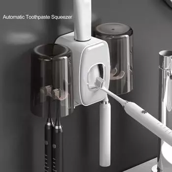 Автоматический дозатор зубной пасты, настенный, без перфоратора, водонепроницаемый, простая установка, набор для держателя зубной пасты в ванной чёрный