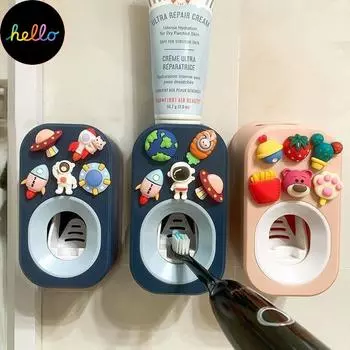 Автоматический дозатор зубной пасты с героями мультфильмов, милые соковыжималки, набор аксессуаров для ванной комнаты, держатель для зубных щеток, товары для ванной комнаты