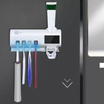 Автоматический дозатор зубной пасты УФ-дезинфицирующее средство, настенный, нескользящий, USB-подставка для зубных щеток, очиститель для зубных щеток для путешествий и дома белый