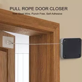 Автоматический дверной доводчик со стальной проволокой, регулируемый, без перфорации, самоклеящийся, настенный, для ванной комнаты чёрный