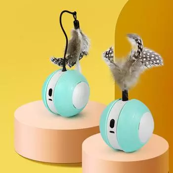 Автоматический движущийся шарик для домашних животных, игрушки с перьями, аксессуары, USB перезаряжаемый светящийся звучащий шар