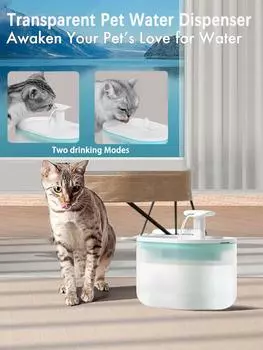 Автоматический фонтанчик для питья домашних животных, 71 жидких унций/2,1 л, бесшумный фонтанчик для питья собак, прозрачный диспенсер для воды для кошек в форме капсулы