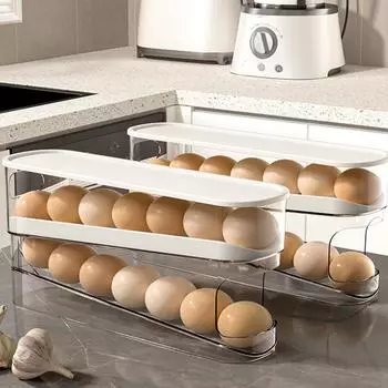 Автоматический контейнер для яиц с 2 слоями, устойчивый, экономящий место, стеллаж для хранения яиц для холодильника дома