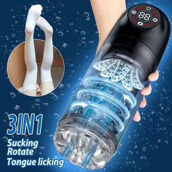 Автоматический мужской мастурбатор, мужские секс-игрушки, насос для пениса с 6-секундным вакуумным насосом, 7 вращающихся режимов сосания и лизания, ЖК-дисплей, минет, секс-машина, карманная киска