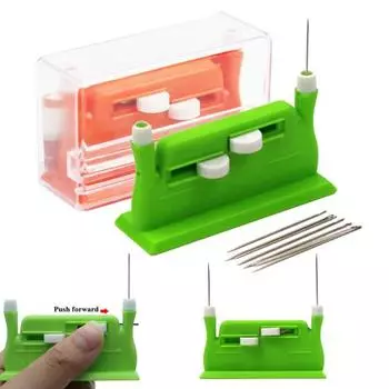 Автоматический нитевдеватель с двумя головками, инструмент для заправки нити с 5 иглами для руки зелёный