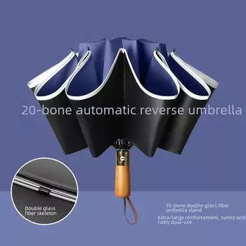 «Автоматический обратный зонт»: Защита от солнца и дождя, защита от ультрафиолета, защита от ветра, складная деревянная ручка.