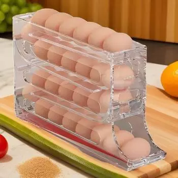 Автоматический прокручивающийся держатель для яиц Большая вместимость 4 яруса Нескользящий дизайн Многофункциональный органайзер для яиц Хранение чистый