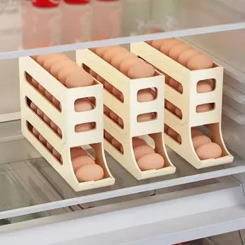 Автоматический прокручивающийся держатель для яиц, ящик для хранения, корзина для яиц, контейнеры для еды, держатель для яиц, органайзер для холодильника белый