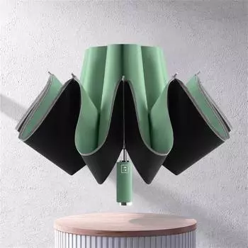 Автоматический складной ветрозащитный зонт с защитой от УФ-излучения и светоотражающими полосками винный