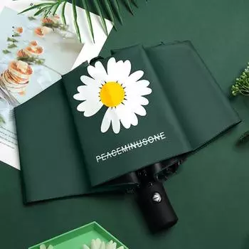 Автоматический складной зонт для женщин, черная краска, ромашка, ультрафиолетовый зонт темно-зеленого