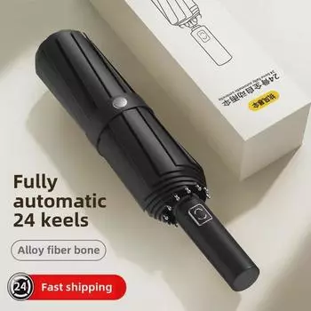 Автоматический складной зонт с 24 спицами, устойчивый к шторму, для защиты от солнца и дождя