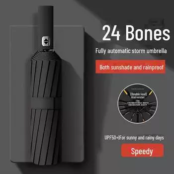 Автоматический складной зонт с 24 спицами: Высококачественный, двойного назначения, устойчивый к шторму, большой зонт для солнца и дождя