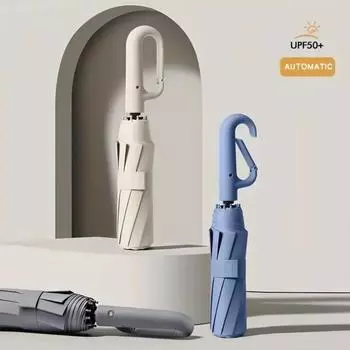 Автоматический складной зонт с ручкой-пряжкой, зонты с защитой от ультрафиолета, водонепроницаемые, ветрозащитные, двойного назначения, защита от дождя и легкого дождя iron&12K чёрный