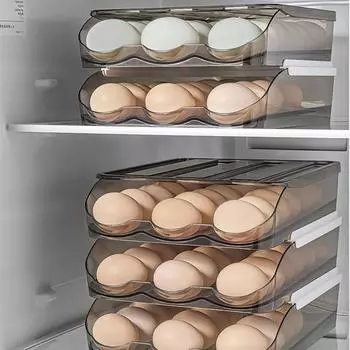 Автоматический слайдер для яиц, ящик для хранения, пластиковый держатель для яиц, корзина, контейнер, диспенсер, органайзер, шкаф для холодильника, кухня