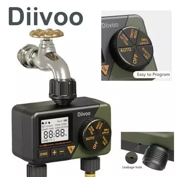 Автоматический таймер полива DIIVOO, 2 зоны с задержкой дождя/автоматическим режимом, таймер разбрызгивания, 2 зоны, контроллер для орошения сада 2 Zone зелёный