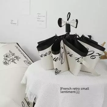 Автоматический трехскладной ретро-зонт от солнца в виде розы - черный клеевой УФ-защитный цифровой складной солнцезащитный козырек