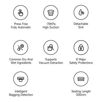 Автоматический вакуумный упаковщик Mijia -70 кПа, длина запечатывания с высоким всасыванием 300 мм, поддерживает вакуумную экстракцию сухих пищевых продуктов белый
