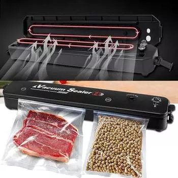 Автоматический вакуумный упаковщик пищевых пластиков Высокая мощность всасывания Одна кнопка Простое управление Подходит для хранения и свежести продуктов в пластиковых пакетах EU Plug чёрный