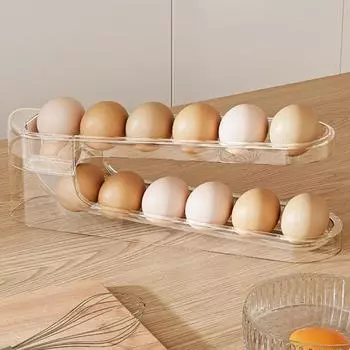 Автоматический вращающийся держатель для яиц, холодильник, органайзер для яиц, большая емкость, прозрачный двухслойный диспенсер для яиц
