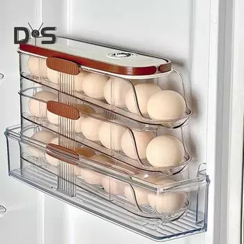 Автоматический вращающийся контейнер для яиц, ящик для хранения в холодильнике, пищевой, без BPA, прозрачный, штабелируемый, органайзер для холодильника с крышкой Single Layer