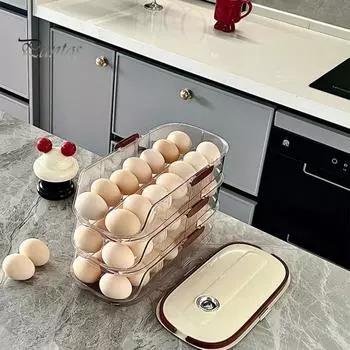 Автоматический вращающийся контейнер для яиц, ящик для хранения в холодильнике, пищевой, без BPA, прозрачный, штабелируемый, органайзер для холодильника с крышкой Single Layer