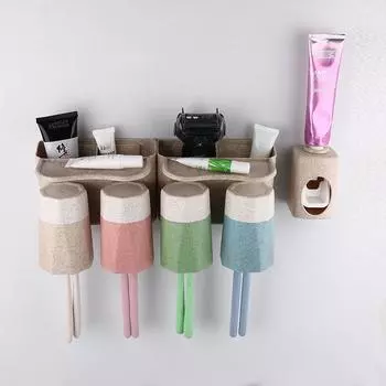 Автоматический выдавливатель зубной пасты из пшеничной соломы, стакан для мытья, набор для мытья зубных щеток, держатель для стакана для хранения зубных щеток