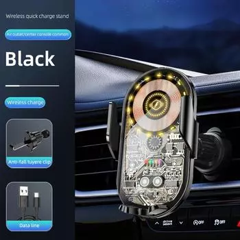 Автоматический зажим, автомобильный держатель с беспроводной зарядкой, 15 Вт, быстрое светодиодное зарядное устройство Qi, зарядное устройство для мобильного телефона, автомобильное крепление для Iphone14pro 14 13 12 as picture чёрный