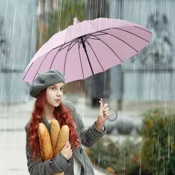 Автоматический зонт 16-реберный легкий длинный зонт с прямой ручкой защита от дождя большой зонт-палка для студентов