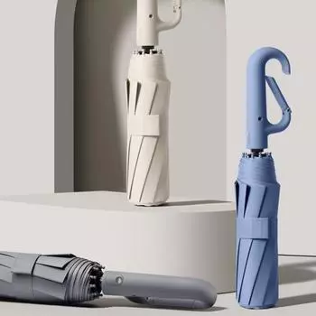 Автоматический зонт для защиты от солнца с ручкой-карабином, зонт с защитой от УФ-излучения, портативный, водонепроницаемый, ветрозащитный серый