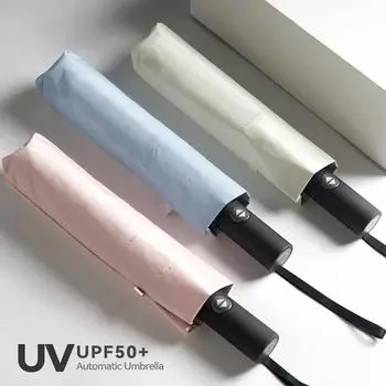 Автоматический зонт для женщин, 420T черное покрытие, солнцезащитный зонт, ветрозащитный, прочный, 7K, складной зонт, УФ-покрытие чёрный