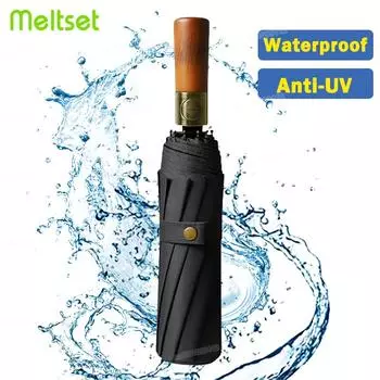 Автоматический зонт от дождя в винтажном стиле, зонт с 10 ручкой из костяного бревна для женщин и мужчин, солнцезащитные зонты с защитой от УФ-лучей чёрный