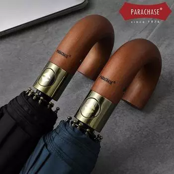 Автоматический зонт с деревянной изогнутой ручкой, десять костей, ткань с эффектом памяти 300T, двойной самооткрывающийся ветрозащитный зонт, мужской зонт