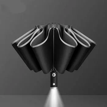 Автоматический зонт со светоотражающей полосой и обратным светодиодным фонарем, три складных перевернутых 10 ребер, ветрозащитные зонты синий