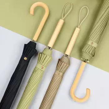 Автоматический зонт в японском стиле с длинной ручкой и логотипом — стильный солнечный зонт с прямой ручкой. 16 Ribs