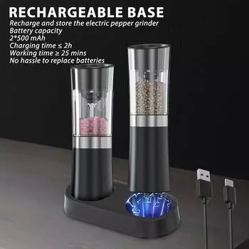 Автоматическое приведенное в действие основание USB перезаряжаемые шейкеров мельницы для специй деятельность одной руки чёрный