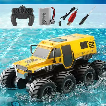 Автомобиль-амфибия с дистанционным управлением, электрический RC, вращение, пляжные игрушки, противоскользящие праздничные подарки, внедорожник жёлтый