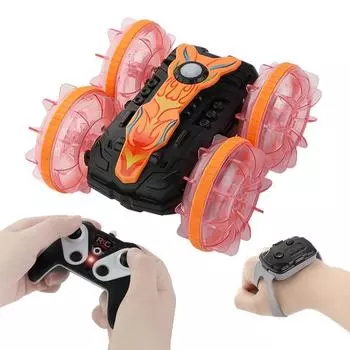 Автомобиль-амфибия с дистанционным управлением, радиоуправляемый автомобиль для трюков, двусторонний флип, колесо для дрифта, свет, уличные игрушки для мальчиков, детские